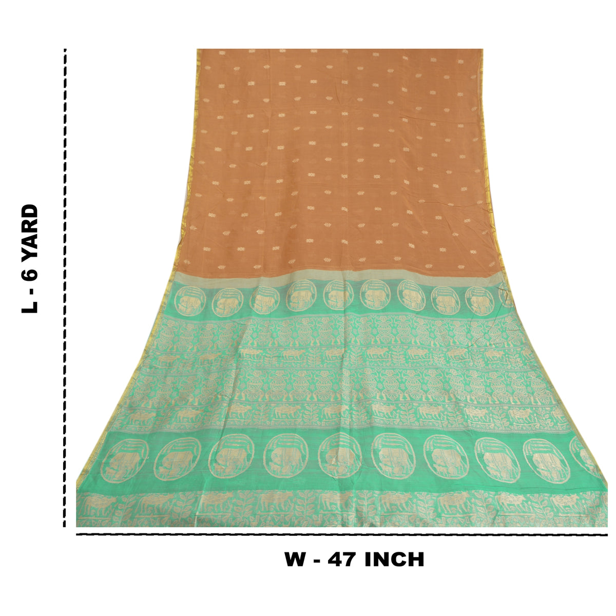 Sanskriti Vintage Pichwai Cow Woven Pure Silk Saree Orange-Green Sari 6Yd Fabric