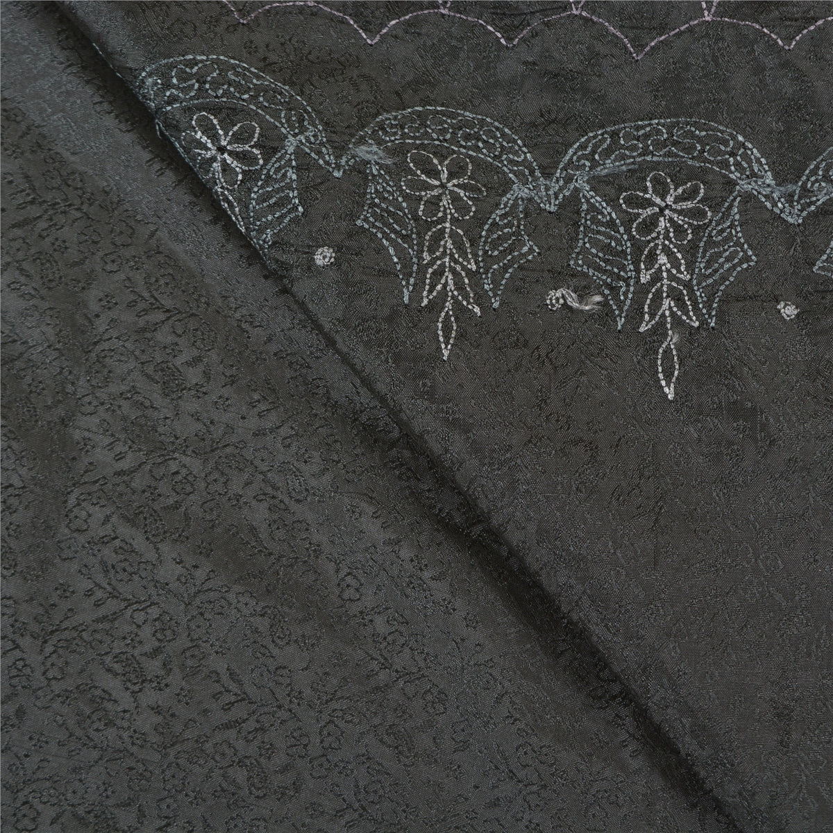 Sanskriti Vintage Embroidery-Woven Saree Art Silk Black Indian Sari Craft Fabric