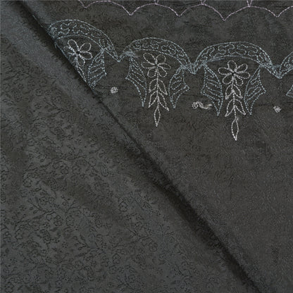 Sanskriti Vintage Embroidery-Woven Saree Art Silk Black Indian Sari Craft Fabric
