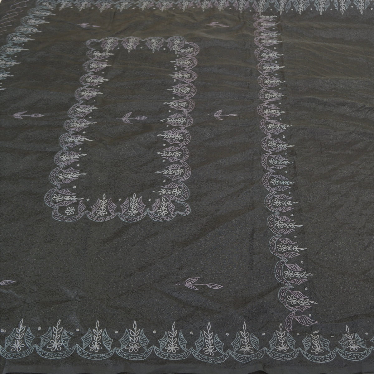 Sanskriti Vintage Embroidery-Woven Saree Art Silk Black Indian Sari Craft Fabric