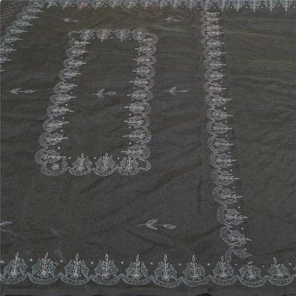 Sanskriti Vintage Embroidery-Woven Saree Art Silk Black Indian Sari Craft Fabric