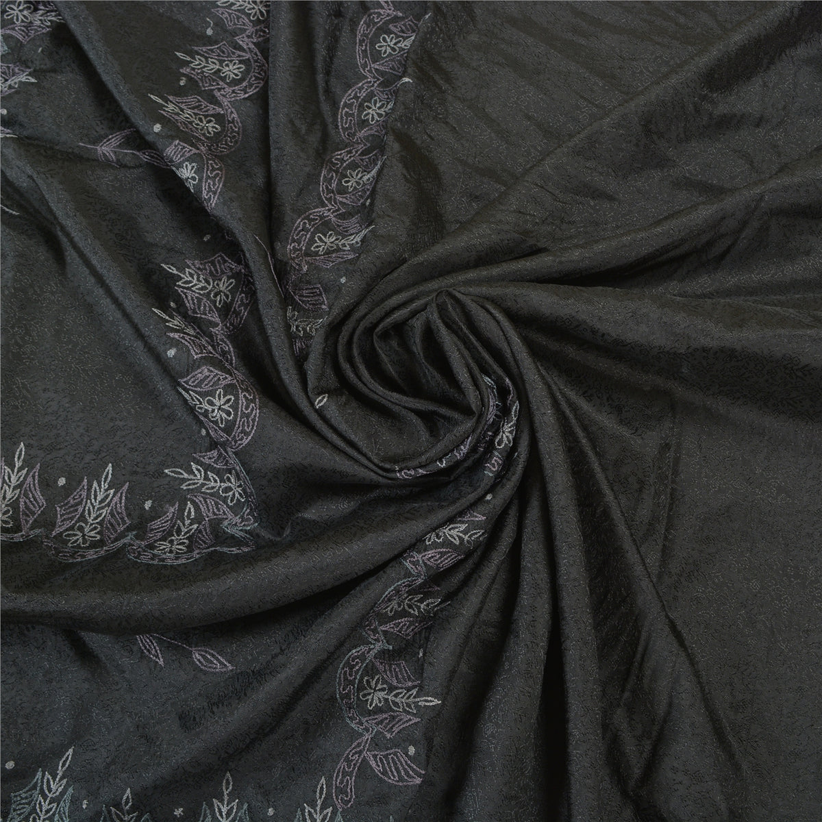 Sanskriti Vintage Embroidery-Woven Saree Art Silk Black Indian Sari Craft Fabric