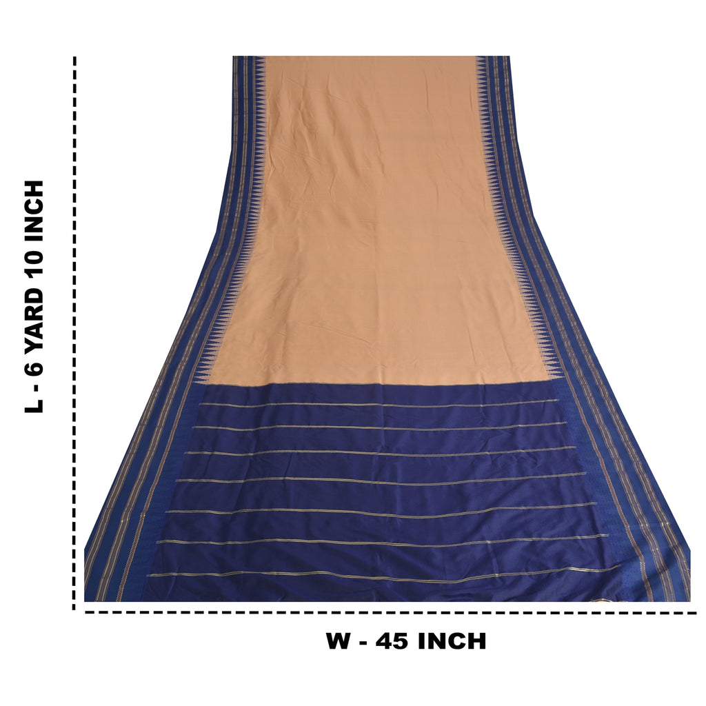 Sanskriti Vintage Blue/Peach Indian Sarees Art Silk Woven 6yrd Sari Craft Fabric