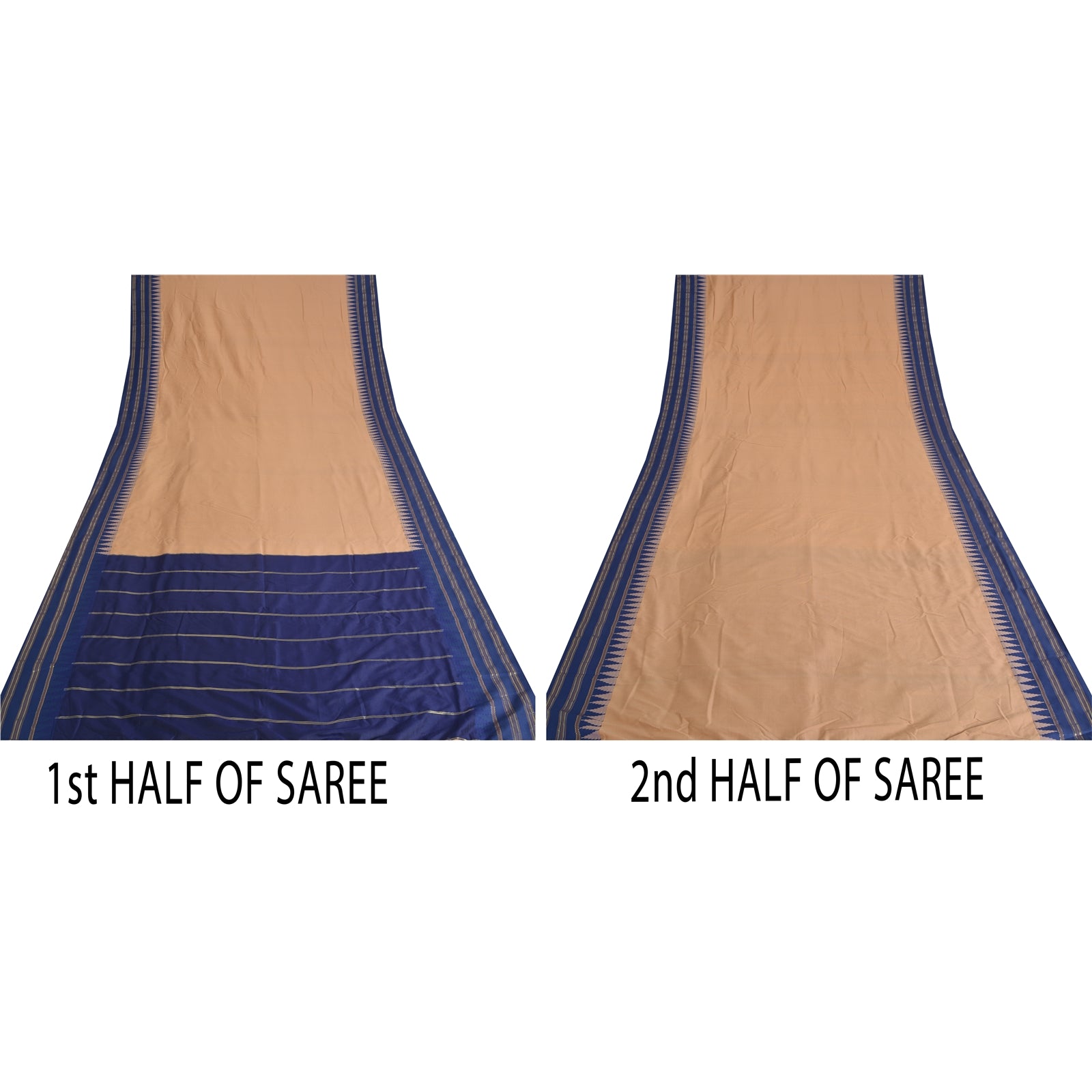 Sanskriti Vintage Blue/Peach Indian Sarees Art Silk Woven 6yrd Sari Craft Fabric