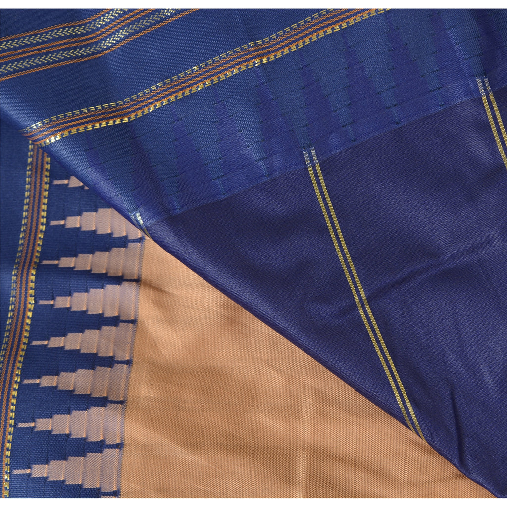 Sanskriti Vintage Blue/Peach Indian Sarees Art Silk Woven 6yrd Sari Craft Fabric