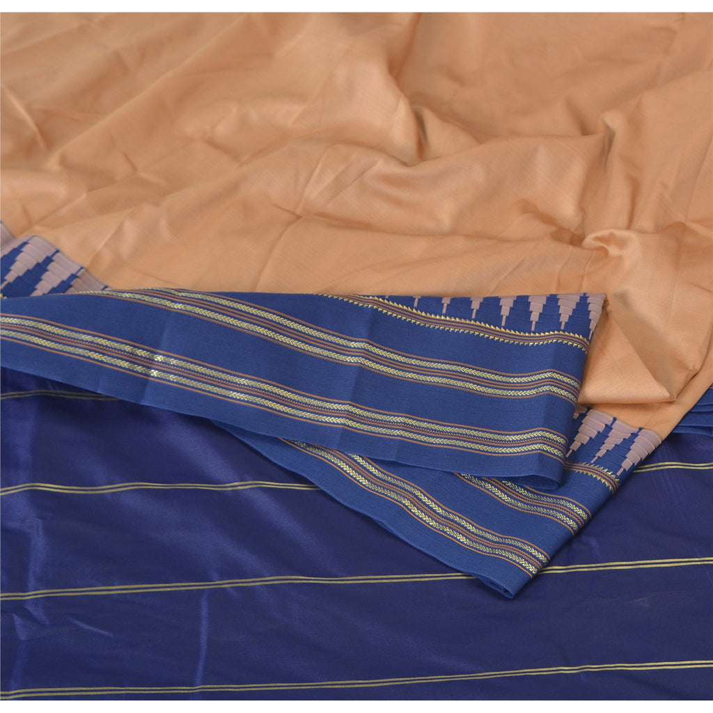 Sanskriti Vintage Blue/Peach Indian Sarees Art Silk Woven 6yrd Sari Craft Fabric