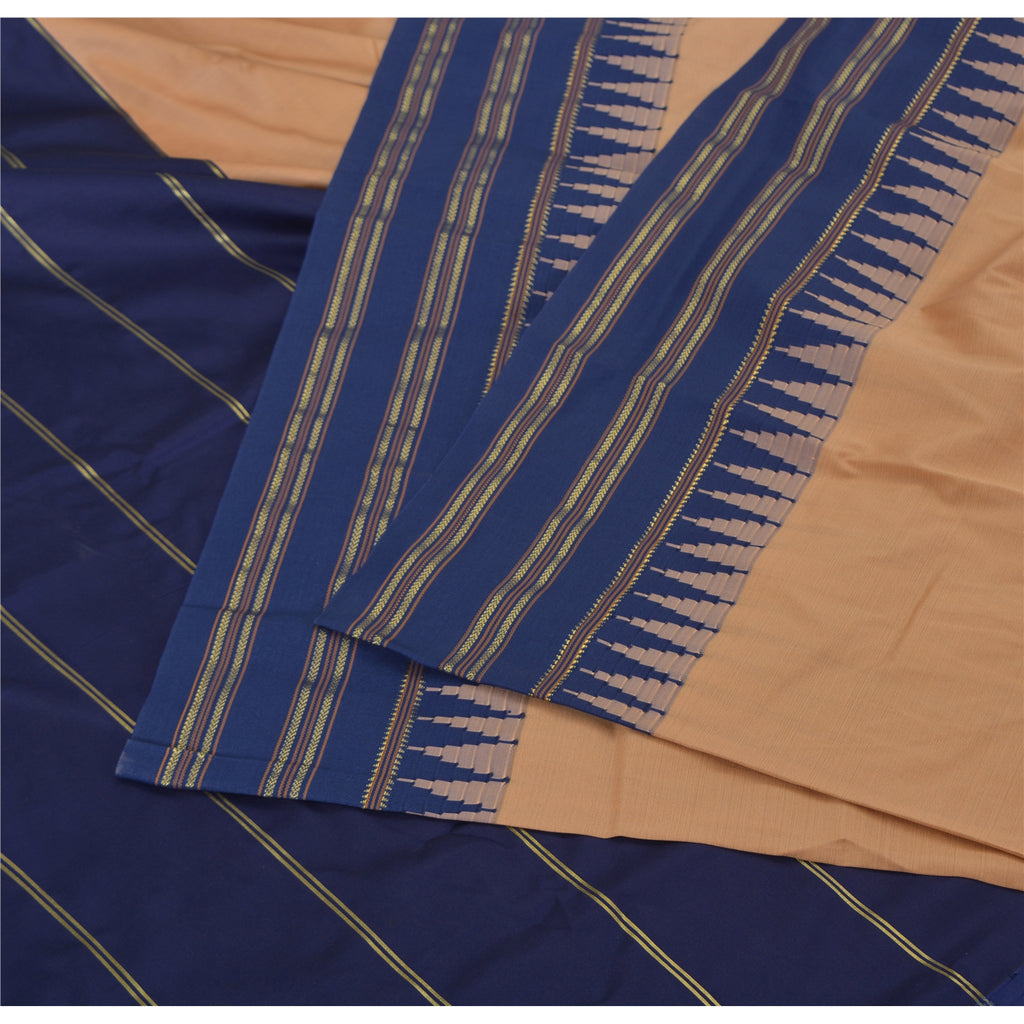 Sanskriti Vintage Blue/Peach Indian Sarees Art Silk Woven 6yrd Sari Craft Fabric