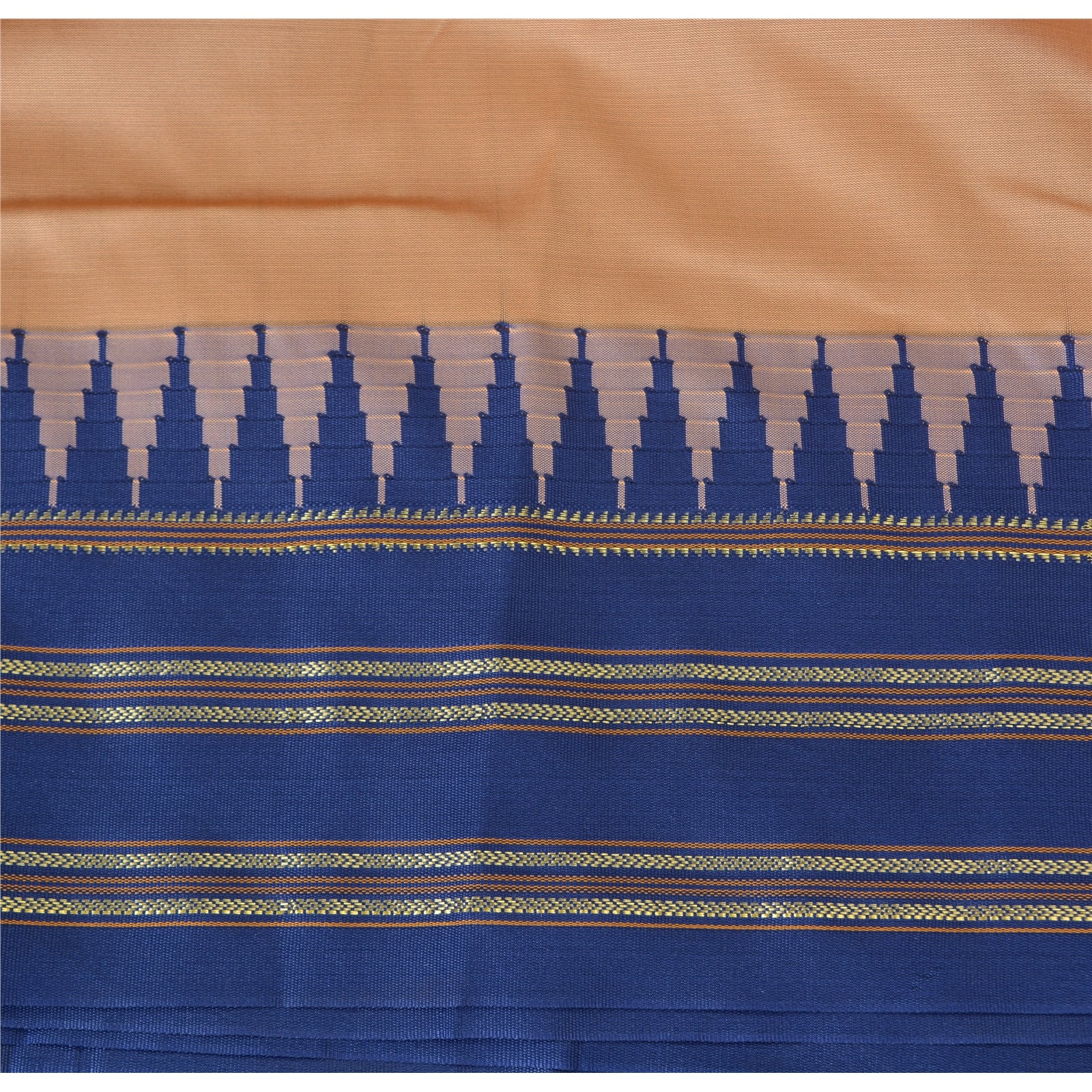 Sanskriti Vintage Blue/Peach Indian Sarees Art Silk Woven 6yrd Sari Craft Fabric