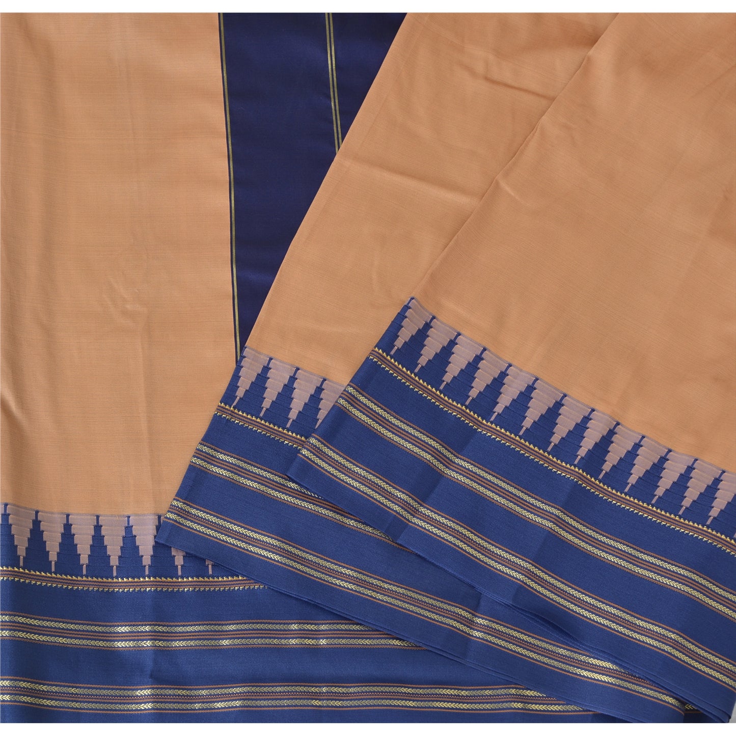 Sanskriti Vintage Blue/Peach Indian Sarees Art Silk Woven 6yrd Sari Craft Fabric