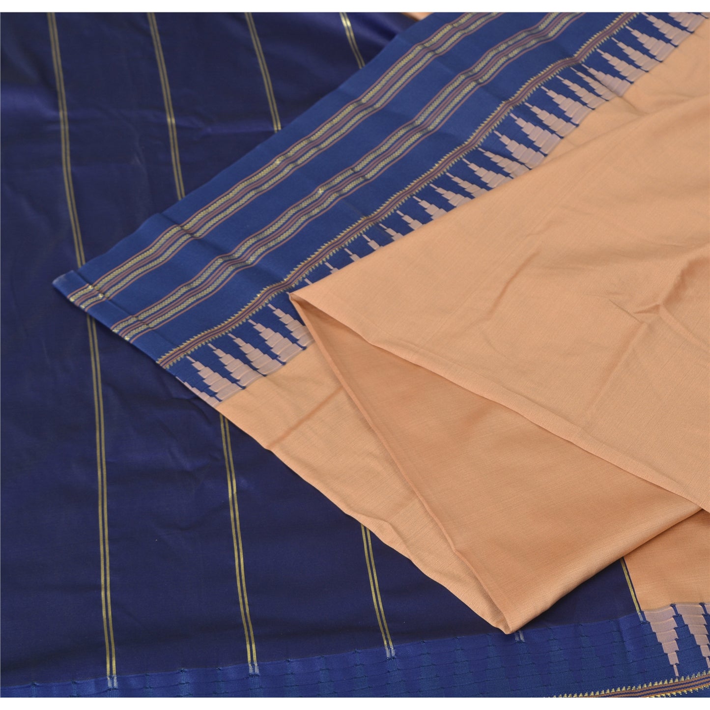 Sanskriti Vintage Blue/Peach Indian Sarees Art Silk Woven 6yrd Sari Craft Fabric