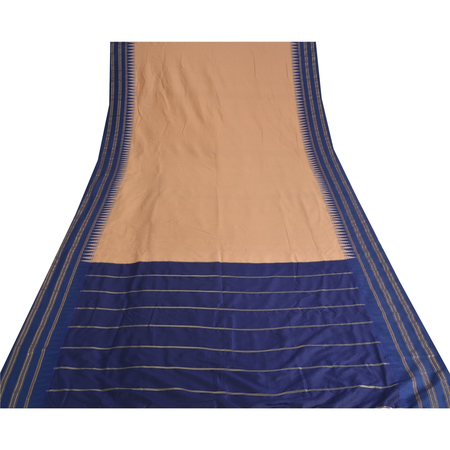 Sanskriti Vintage Blue/Peach Indian Sarees Art Silk Woven 6yrd Sari Craft Fabric