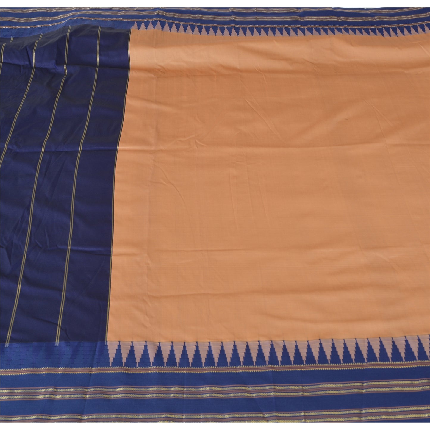 Sanskriti Vintage Blue/Peach Indian Sarees Art Silk Woven 6yrd Sari Craft Fabric