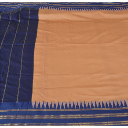 Sanskriti Vintage Blue/Peach Indian Sarees Art Silk Woven 6yrd Sari Craft Fabric
