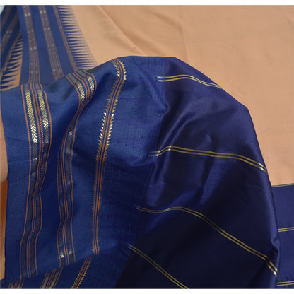 Sanskriti Vintage Blue/Peach Indian Sarees Art Silk Woven 6yrd Sari Craft Fabric