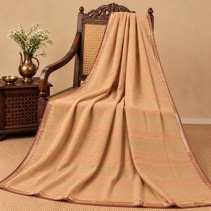 Sanskriti Vintage Dobby Woven Blend Cotton Saree Beige Indian Sari Craft Fabric