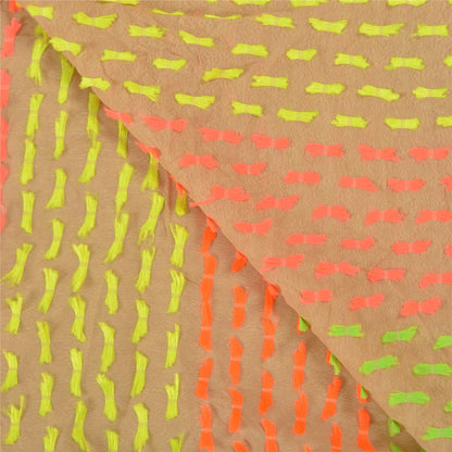 Sanskriti Vintage Dobby Woven Blend Cotton Saree Beige Indian Sari Craft Fabric