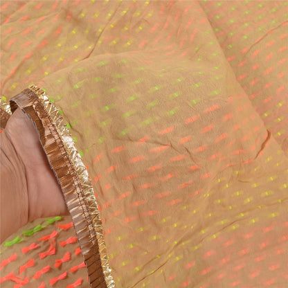 Sanskriti Vintage Dobby Woven Blend Cotton Saree Beige Indian Sari Craft Fabric