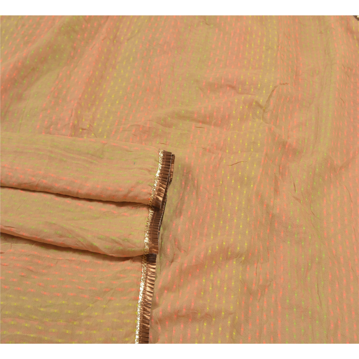 Sanskriti Vintage Dobby Woven Blend Cotton Saree Beige Indian Sari Craft Fabric