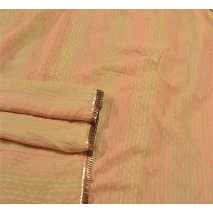 Sanskriti Vintage Dobby Woven Blend Cotton Saree Beige Indian Sari Craft Fabric