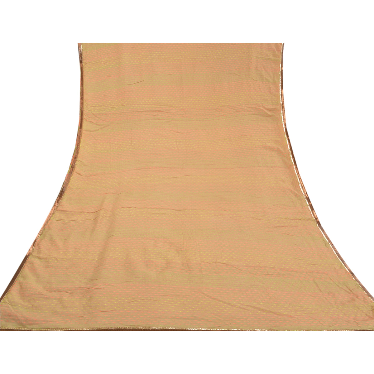 Sanskriti Vintage Dobby Woven Blend Cotton Saree Beige Indian Sari Craft Fabric