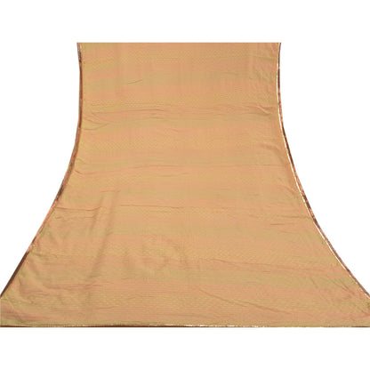 Sanskriti Vintage Dobby Woven Blend Cotton Saree Beige Indian Sari Craft Fabric