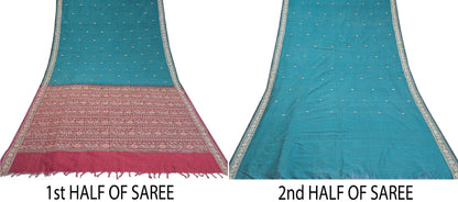 Санскритские винтажные зеленые сари из смеси шелка, павлиньего цвета, премиальная ткань для сари из экологически чистой ткани