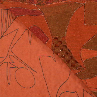 Sanskriti Vintage Hand Beaded Pure Silk Saree Rusty Orange Sari 5Yd Craft Fabric