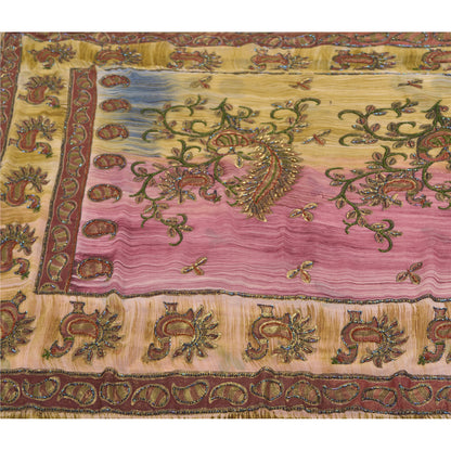 Sanskriti Vintage Indian Sarees Georgette Glass Beads Sari Craft Painted Fabric