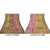Sanskriti Vintage Indian Sarees Georgette Glass Beads Sari Craft Painted Fabric