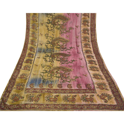 Sanskriti Vintage Indian Sarees Georgette Glass Beads Sari Craft Painted Fabric