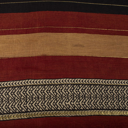 Sanskriti Vintage Chanderi Zari Woven-Hand Block Saree Black Cotton Silk Sari