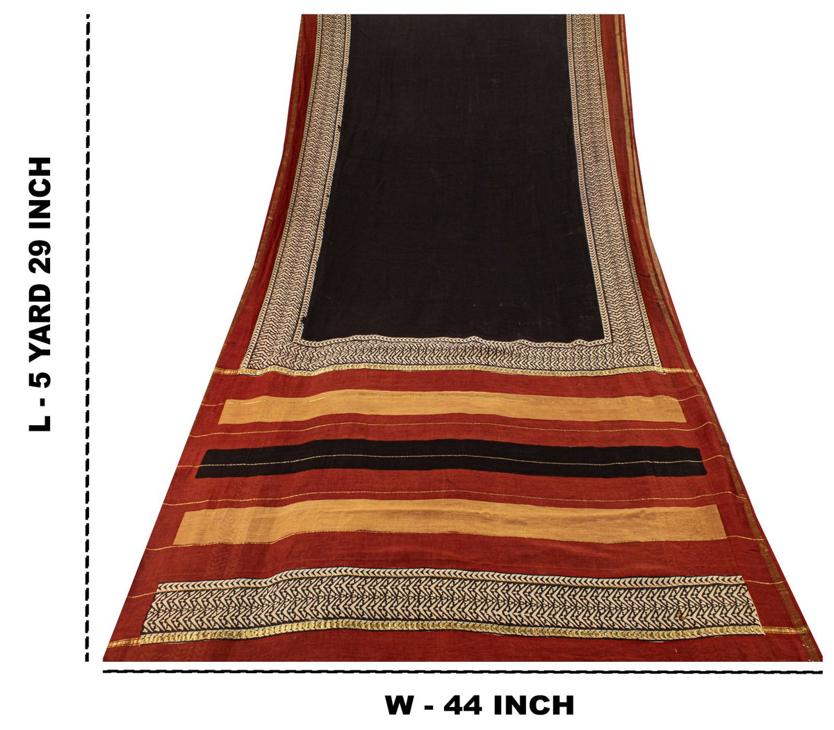 Sanskriti Vintage Chanderi Zari Woven-Hand Block Saree Black Cotton Silk Sari