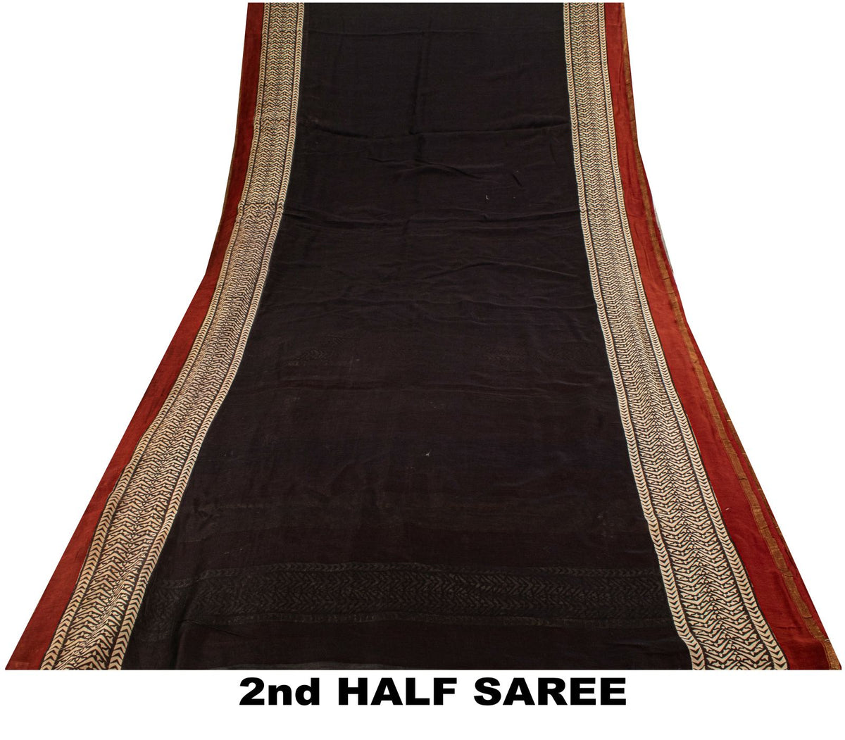 Sanskriti Vintage Chanderi Zari Woven-Hand Block Saree Black Cotton Silk Sari