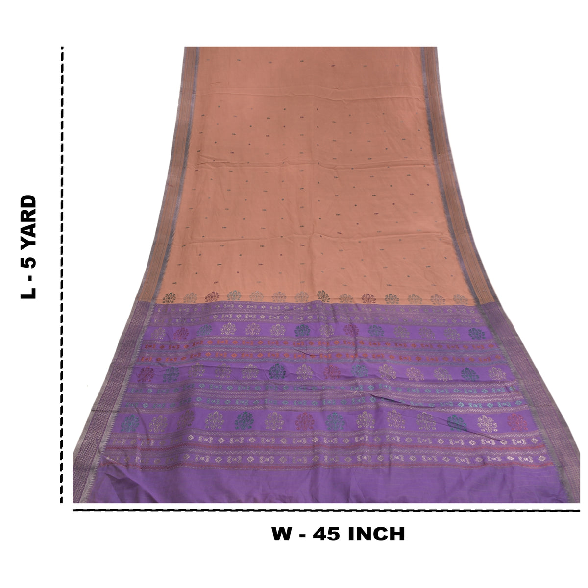 Sanskriti Vintage Odisha Hand Woven Zari Art Silk Saree Peach-Purple Sari Fabric