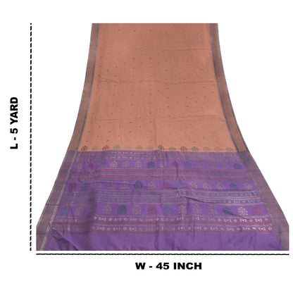 Sanskriti Vintage Odisha Hand Woven Zari Art Silk Saree Peach-Purple Sari Fabric