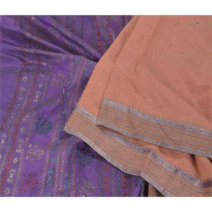 Sanskriti Vintage Odisha Hand Woven Zari Art Silk Saree Peach-Purple Sari Fabric