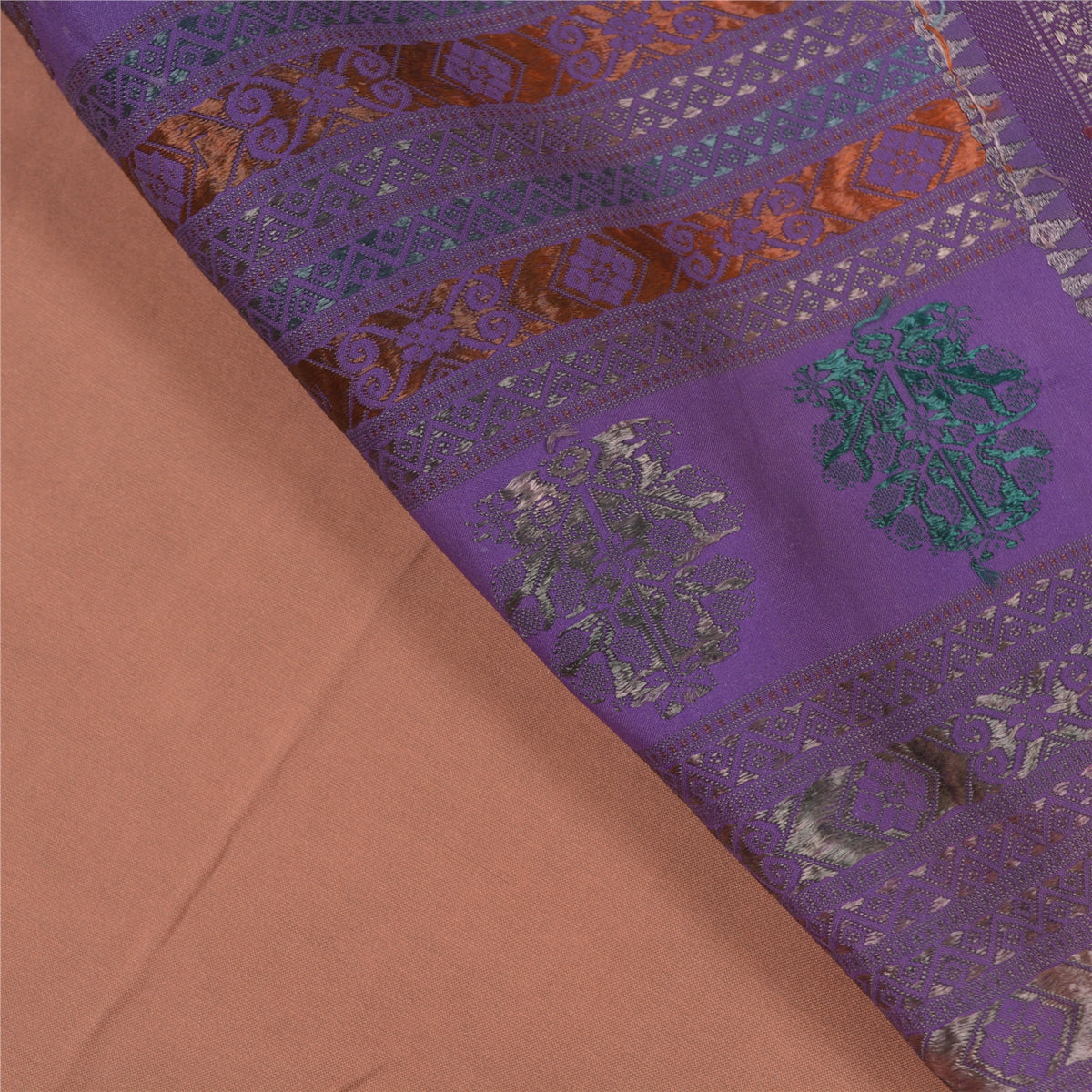 Sanskriti Vintage Odisha Hand Woven Zari Art Silk Saree Peach-Purple Sari Fabric