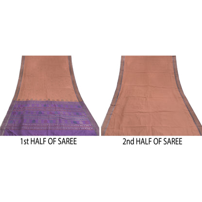 Sanskriti Vintage Odisha Hand Woven Zari Art Silk Saree Peach-Purple Sari Fabric