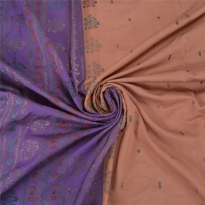 Sanskriti Vintage Odisha Hand Woven Zari Art Silk Saree Peach-Purple Sari Fabric