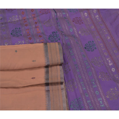 Sanskriti Vintage Odisha Hand Woven Zari Art Silk Saree Peach-Purple Sari Fabric