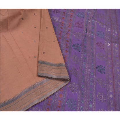 Sanskriti Vintage Odisha Hand Woven Zari Art Silk Saree Peach-Purple Sari Fabric