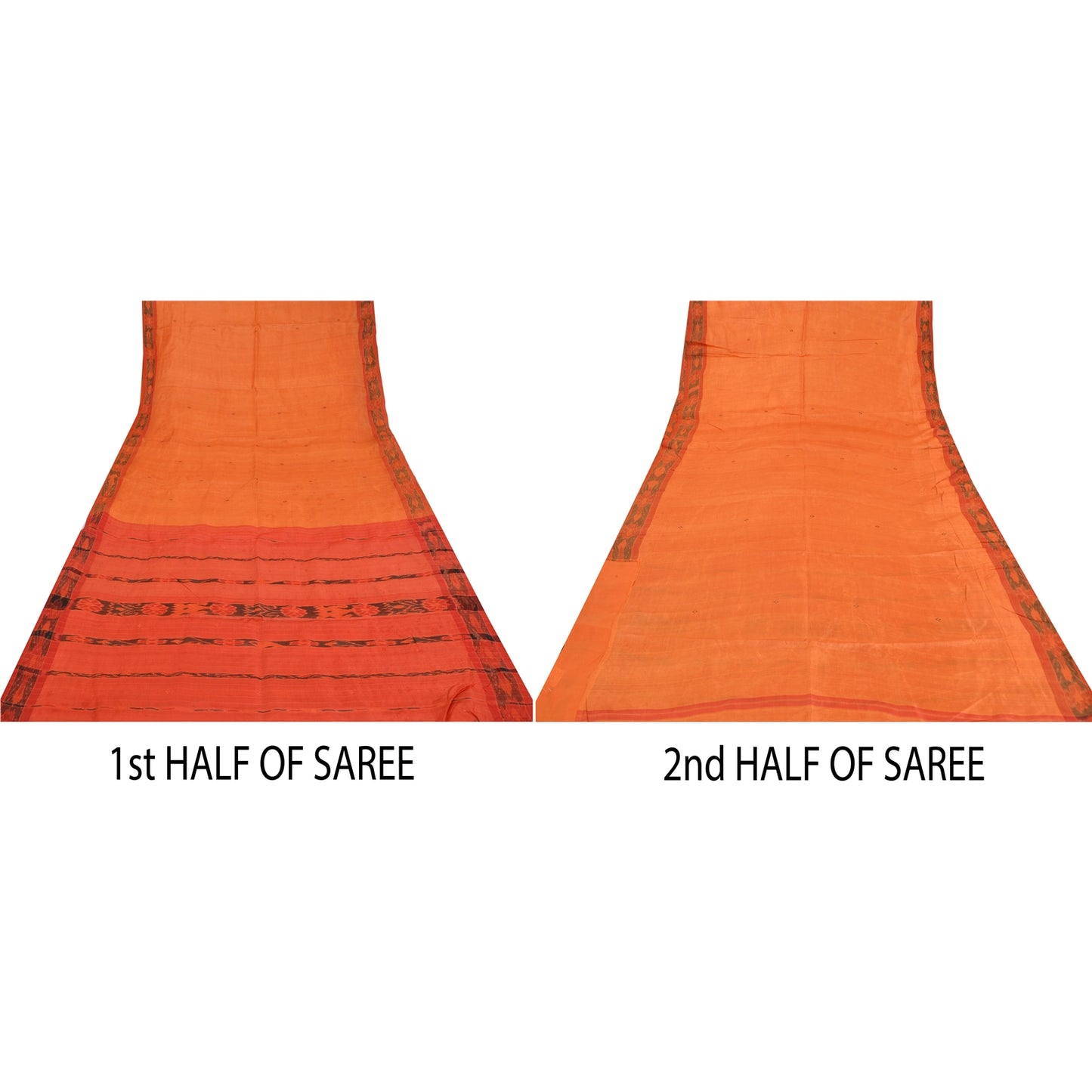 Sanskriti Vintage Orange Sambalpuri Ikat Sarees Hand-Woven Pure Silk Sari Fabric