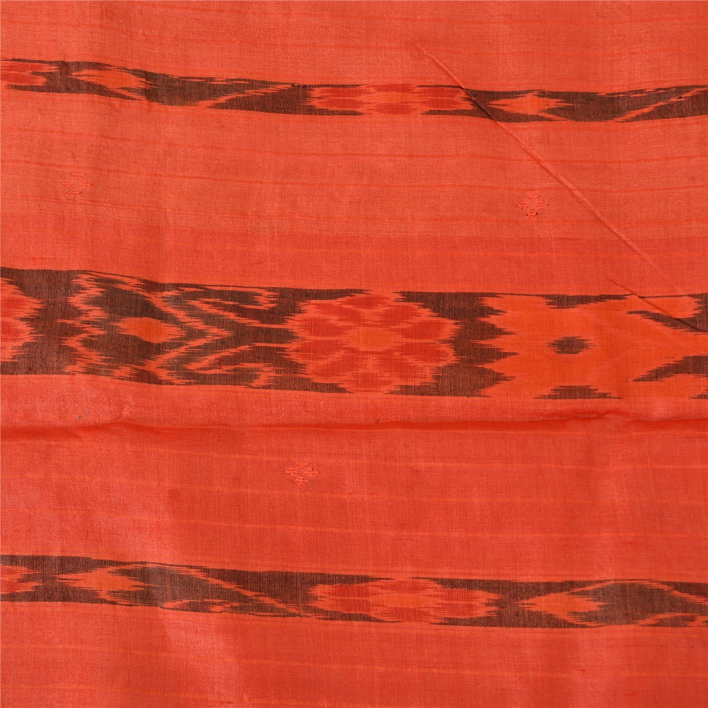Sanskriti Vintage Orange Sambalpuri Ikat Sarees Hand-Woven Pure Silk Sari Fabric