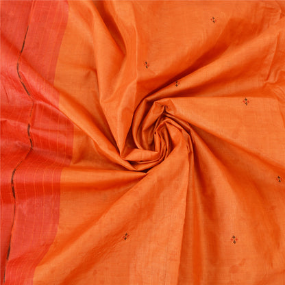 Sanskriti Vintage Orange Sambalpuri Ikat Sarees Hand-Woven Pure Silk Sari Fabric