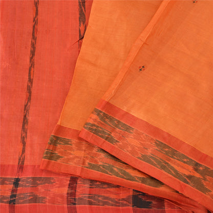 Sanskriti Vintage Orange Sambalpuri Ikat Sarees Hand-Woven Pure Silk Sari Fabric