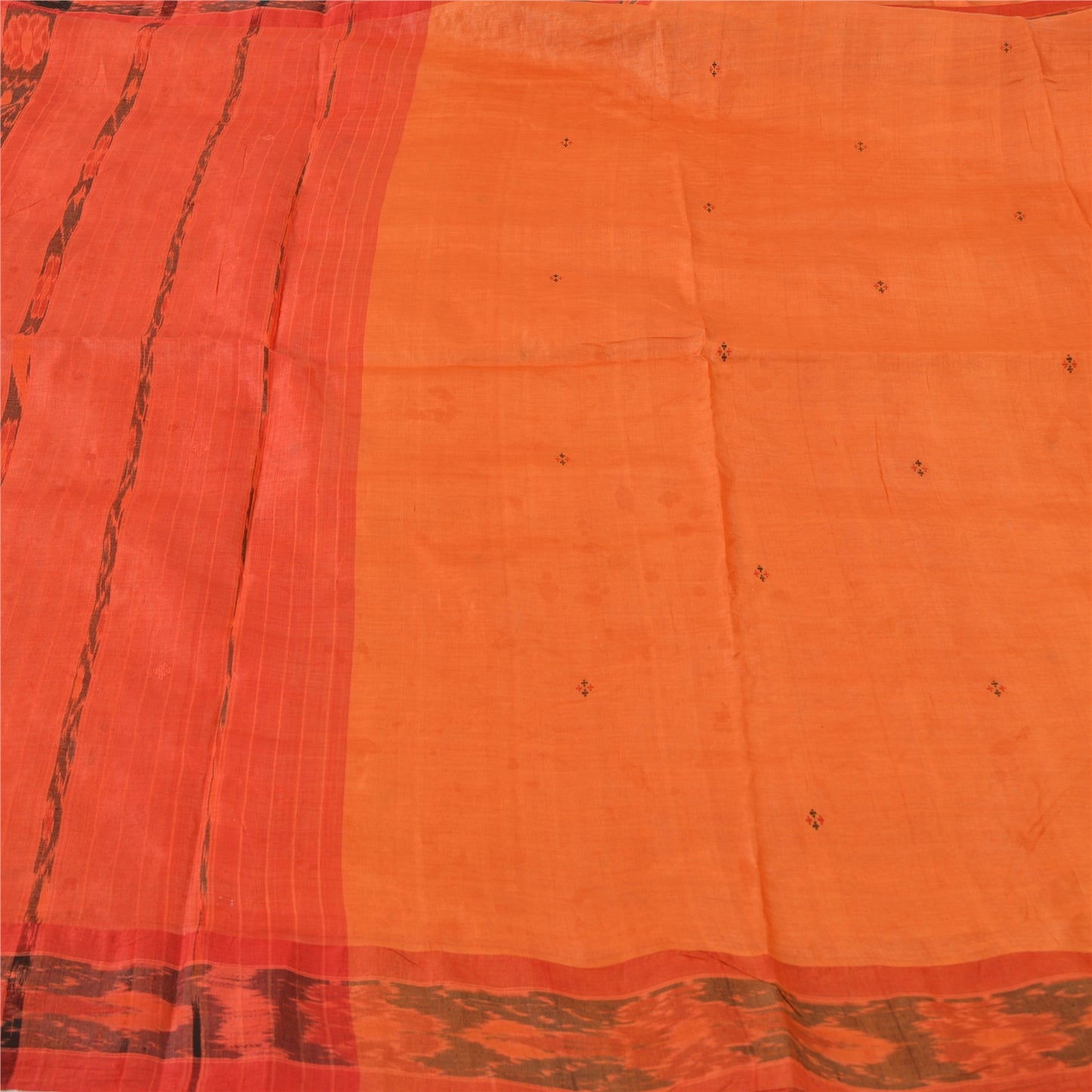Sanskriti Vintage Orange Sambalpuri Ikat Sarees Hand-Woven Pure Silk Sari Fabric