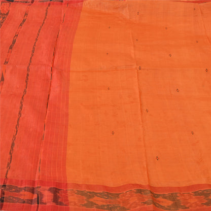 Sanskriti Vintage Orange Sambalpuri Ikat Sarees Hand-Woven Pure Silk Sari Fabric