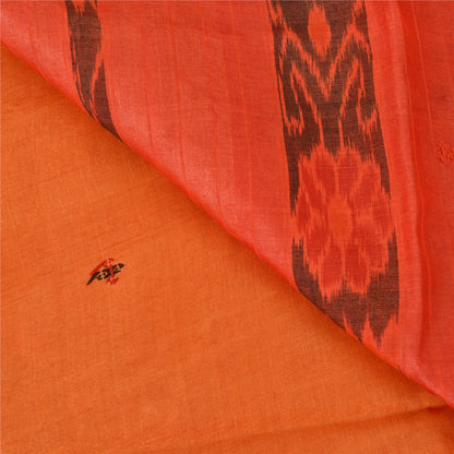 Sanskriti Vintage Orange Sambalpuri Ikat Sarees Hand-Woven Pure Silk Sari Fabric