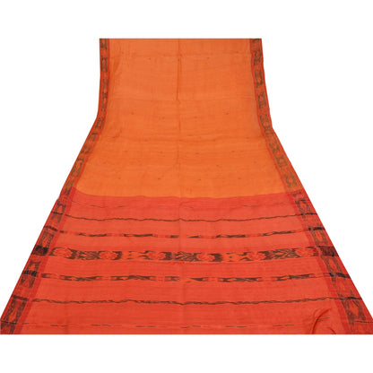 Sanskriti Vintage Orange Sambalpuri Ikat Sarees Hand-Woven Pure Silk Sari Fabric