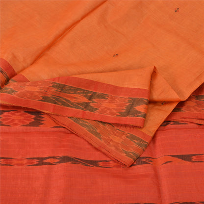 Sanskriti Vintage Orange Sambalpuri Ikat Sarees Hand-Woven Pure Silk Sari Fabric